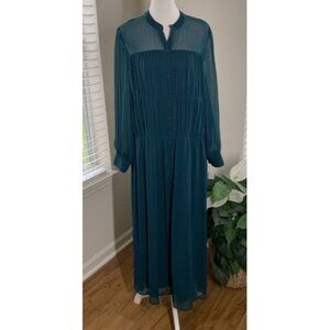 Zara Maxi Dress Medium Hunter Emerald Green Semi-Sheer Long Sleeve Holiday Party